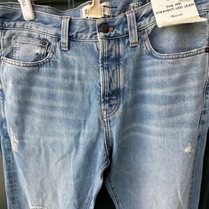 NWT Madewell 1991 Straight-Leg Jeans 33x32 Rigid Denim Distressed Classic READ